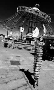 Pierrot, Stephen Hues with Stilt Circus, California State Fair 2016, photo by Richard Dalton, Sacramento.