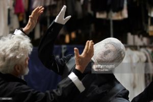 LA Times, Director designer of Ring Cycle, Achim Freyer, (left) gives instruction to Stephen Hues (right) for Gotterdammerung, the next opera of the Ring series for the L.A. Opera, at the Los Angeles Opera Costume Shop, photo by Gary Friedman, 2010.